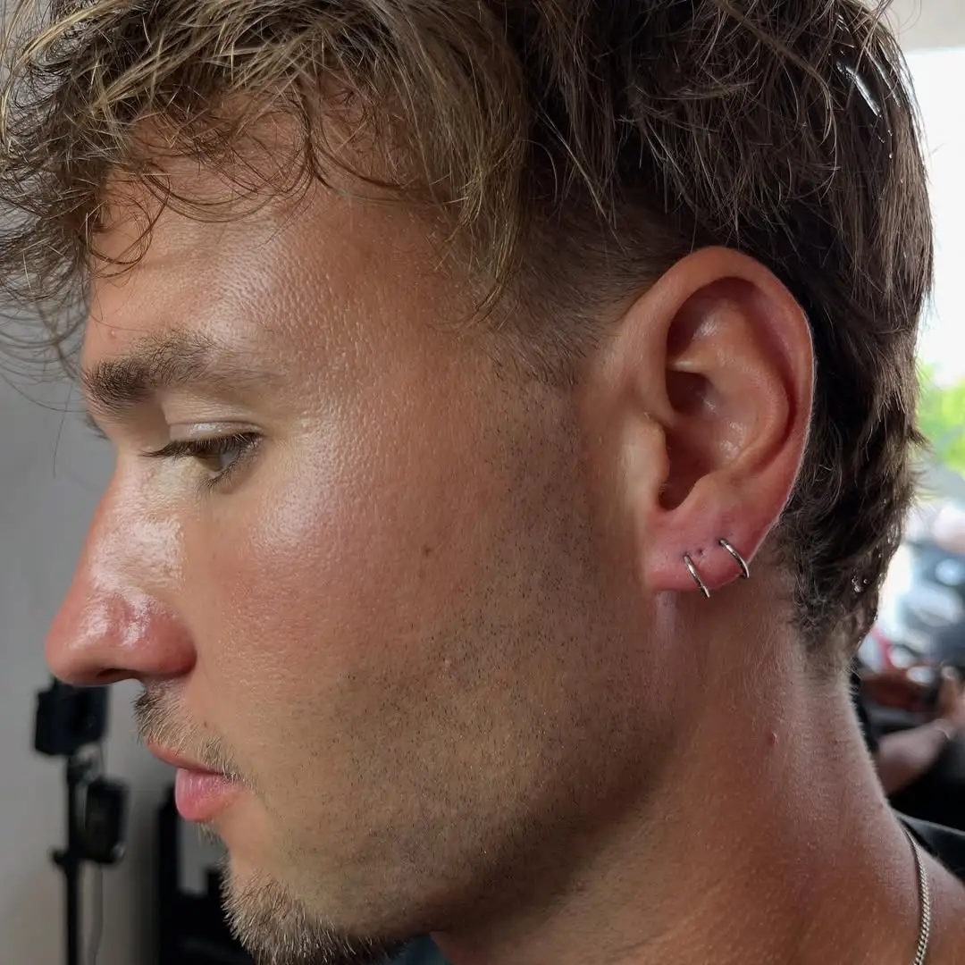 12 Men Ear Piercing: The Look book You Need Now 7 Double Helix Piercing