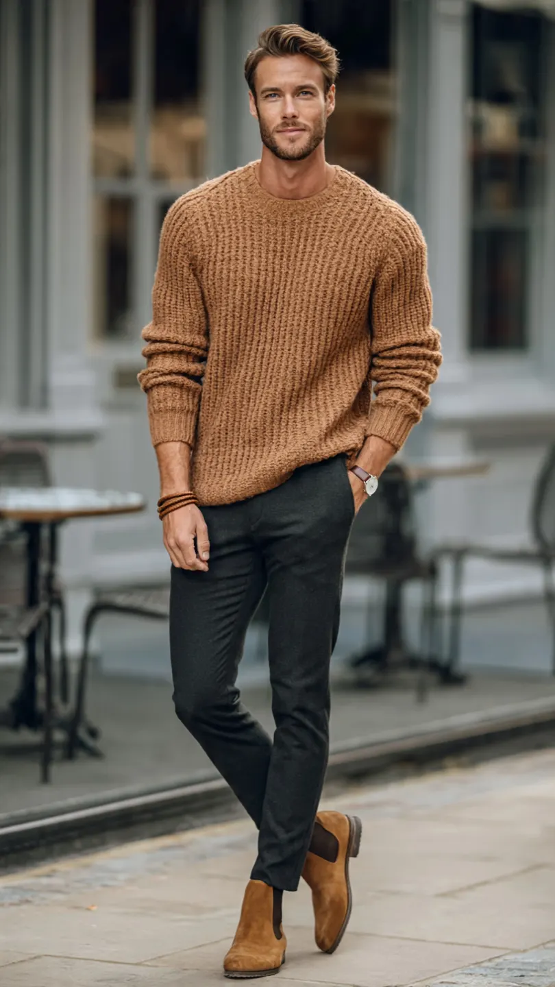 Brown Shirts Outfit: Effortless Style Secrets 5 Cozy Camel Knit + Tailored Trousers Combo That Reads Plush Yet Polished