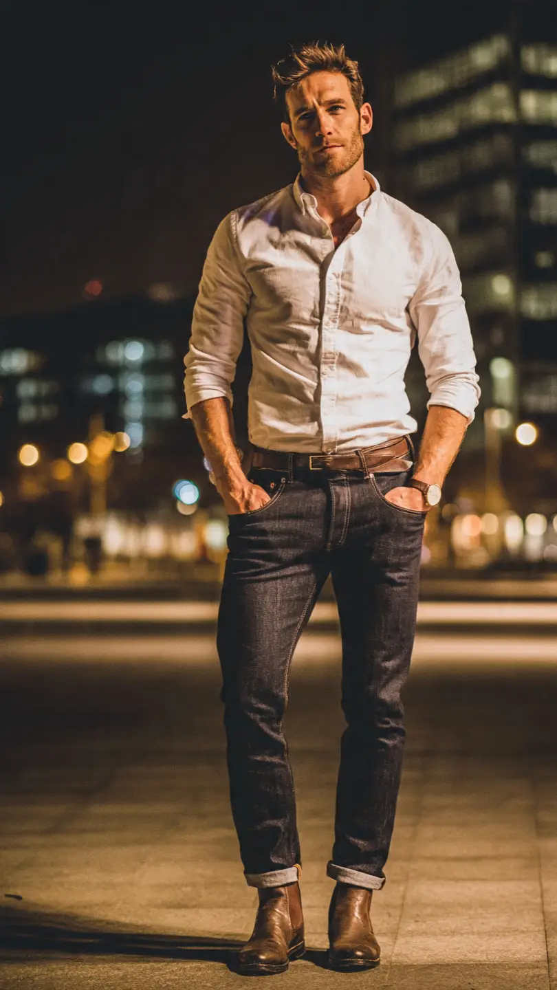 Spain Outfits for Men for a Sharp European Look 17 Dark Denim + Structured Shirt — The City Night Formula