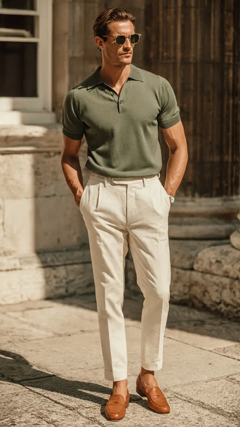Spain Outfits for Men for a Sharp European Look 11 Knit Polo + Tailored Trousers — The Understated One