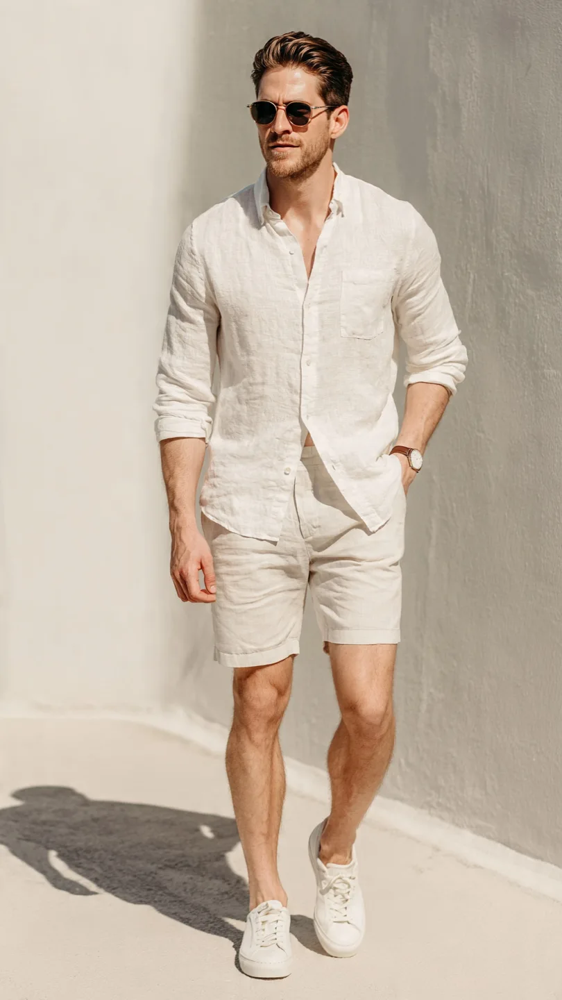 9 Men's Summer Looks That Actually Hold Up in the Heat 3 Linen Shirt + Tailored Shorts