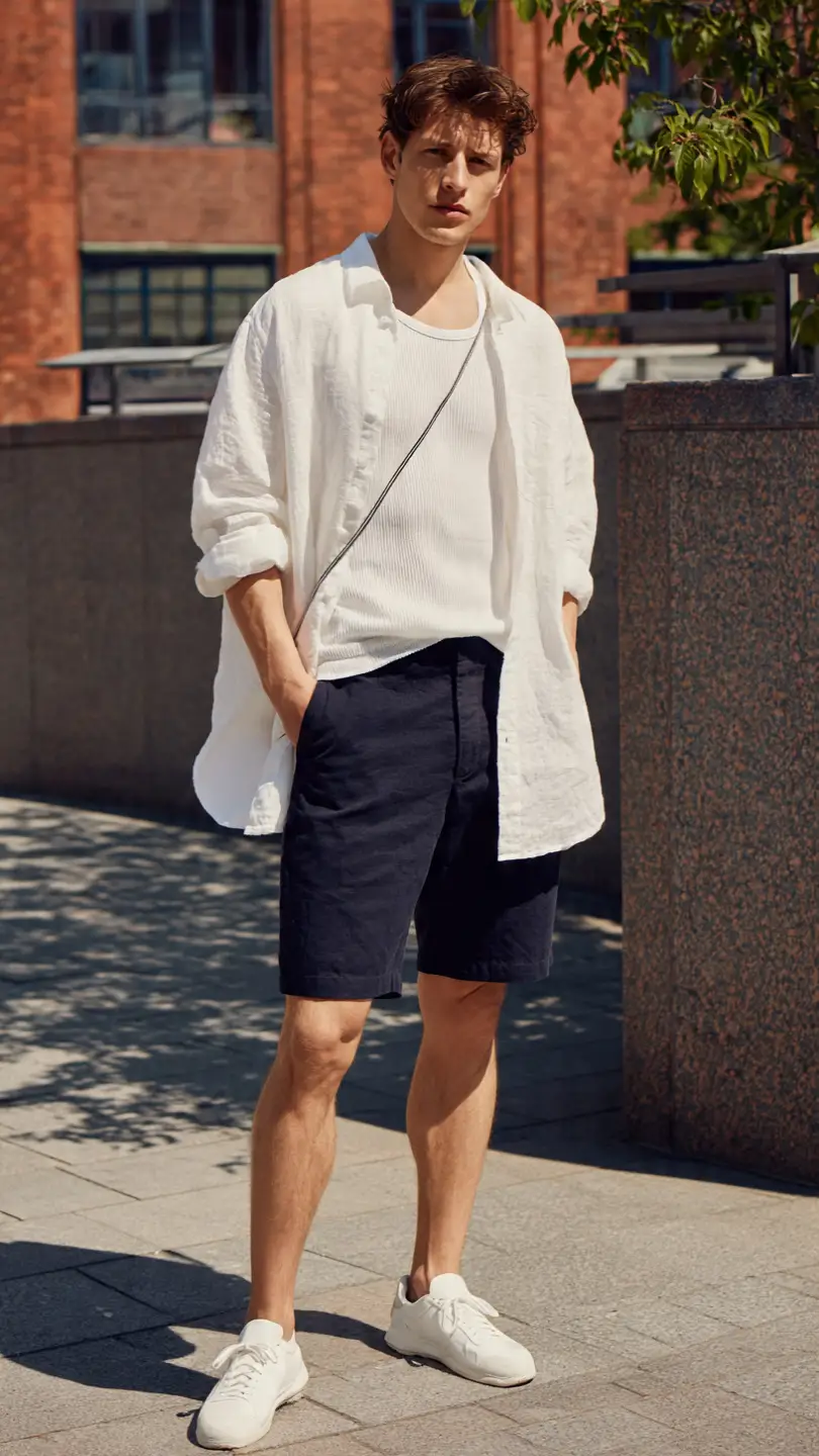 Spain Outfits for Men for a Sharp European Look 14 Oversized Linen Shirt + Tailored Shorts — The Relaxed Edit