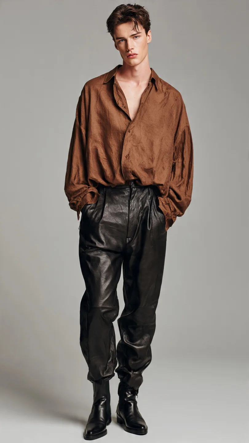 Brown Shirts Outfit: Effortless Style Secrets 10 Relaxed Oversized Shirt + Leather Pants That Mean Business