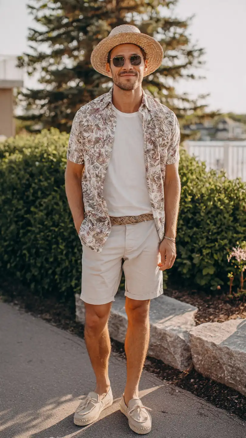11 Stylish Men Summer Wear Ideas for Hot Days 5 The Camp Collar Shirt Combo