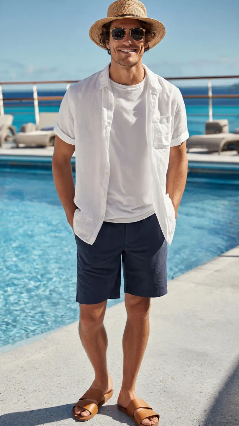 Cruise Outfits for Men: From Deck to Dinner 3 The Classic Resort — Effortless Poolside Done Right