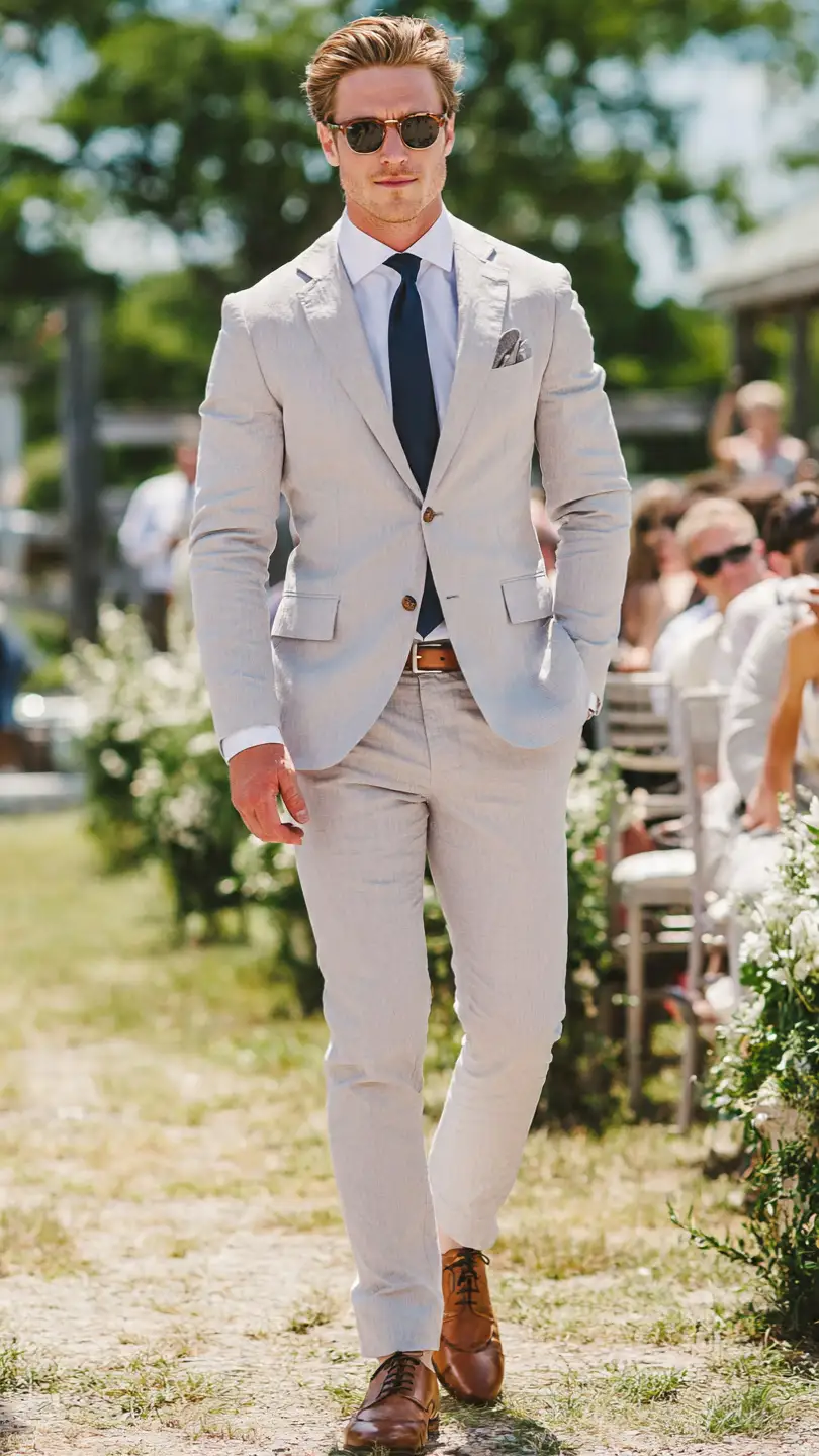 Men Summer Wedding: 10 Outfits That Actually Won't Wreck You by 4 PM 12 The Cotton-Linen Blend Suit