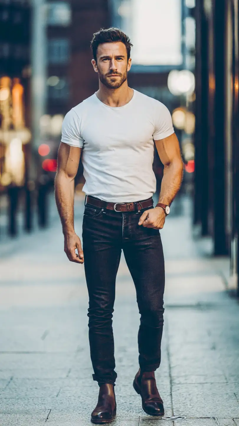What Makes the Perfect Men Summer Night Outfit? 5 The Dark Wash Jeans + Tucked Tee
