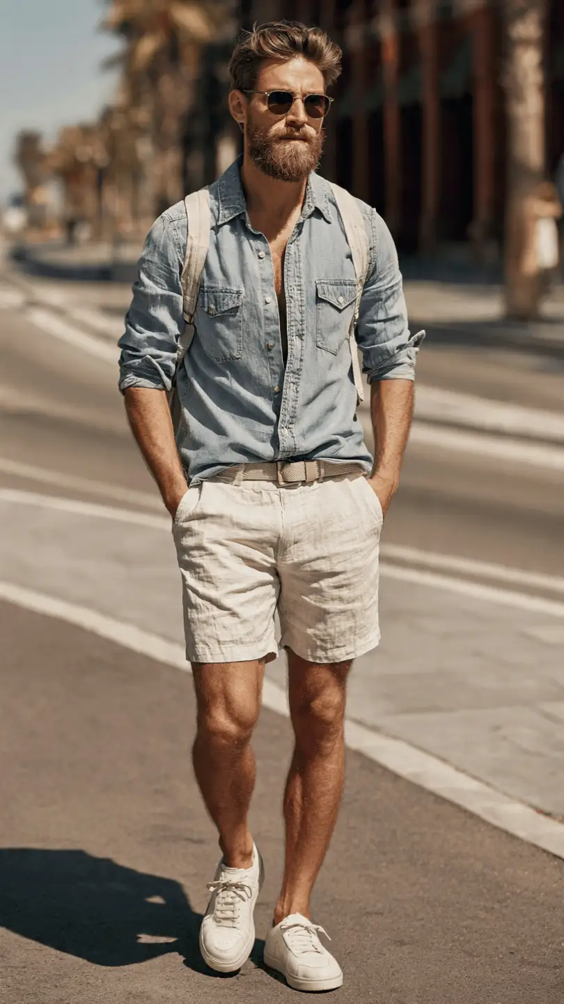 11 Stylish Men Summer Wear Ideas for Hot Days 10 The Denim Shirt and Shorts Combo