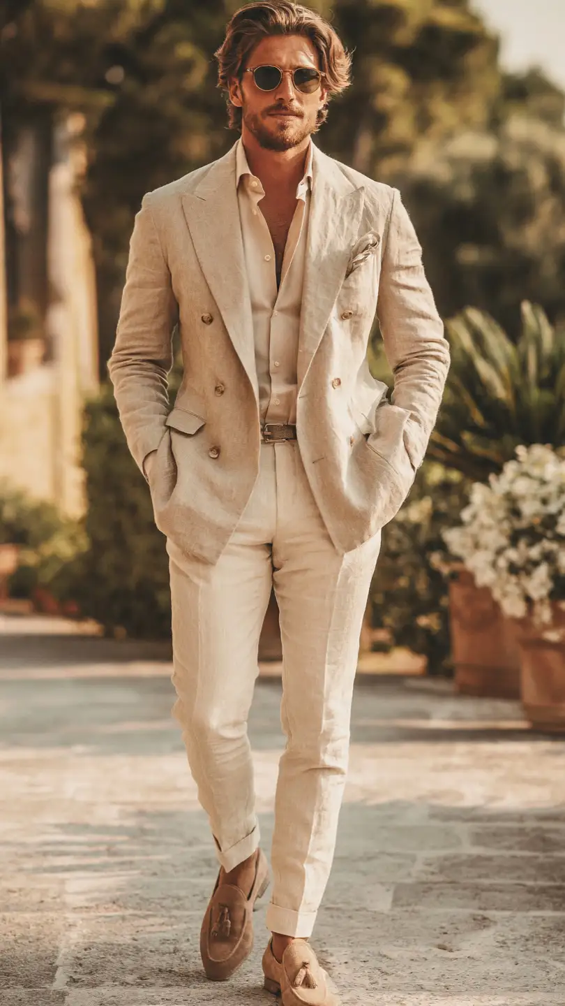 Men Summer Wedding: 10 Outfits That Actually Won't Wreck You by 4 PM 11 The Double-Breasted Linen Jacket