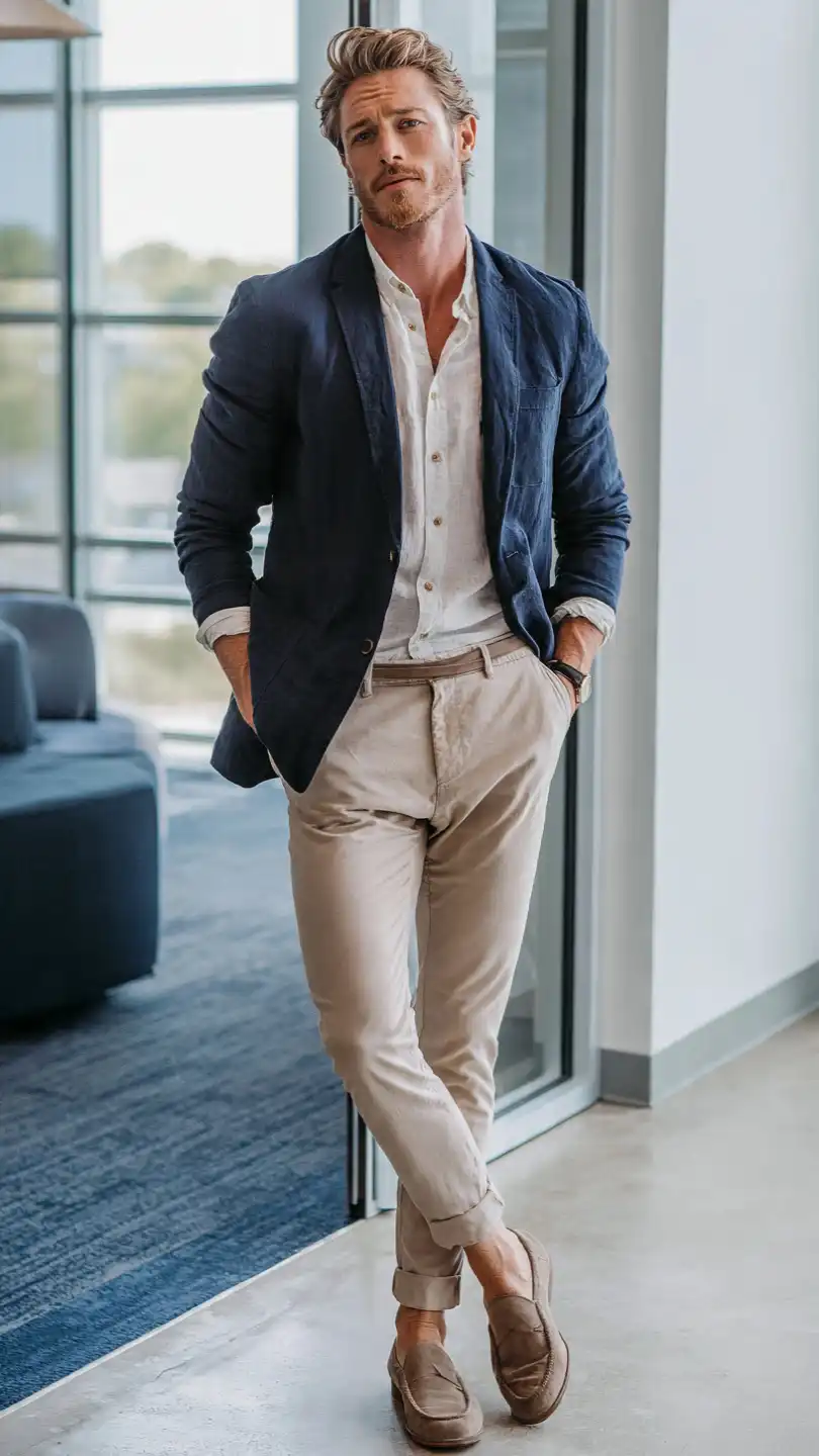 Men Summer Business Casual Looks for Work & Beyond 3 The Linen Blazer Combo