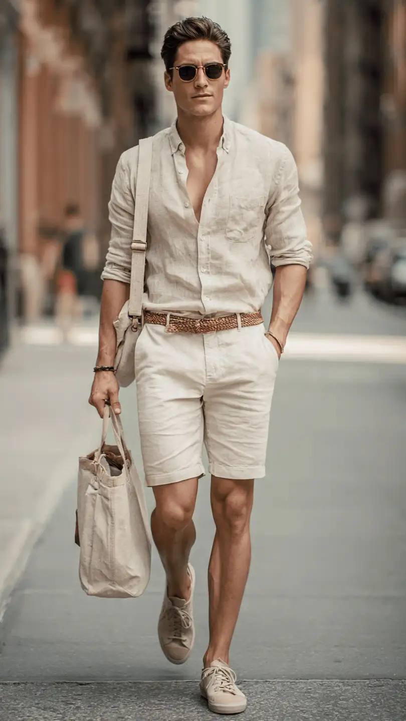 11 Stylish Men Summer Wear Ideas for Hot Days 3 The Linen Shirt and Shorts Combo