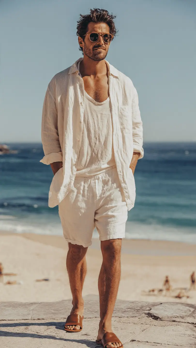 Men's Summer Linen: 12 Easy Looks That Always Work 11 The Linen Shirt as Outerwear Combo