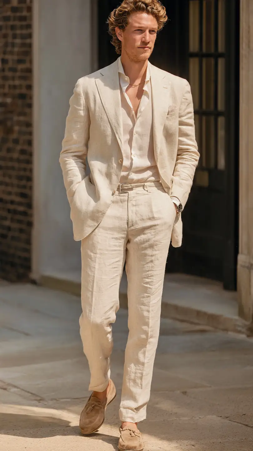 11 Stylish Men Summer Wear Ideas for Hot Days 9 The Linen Suit Combo