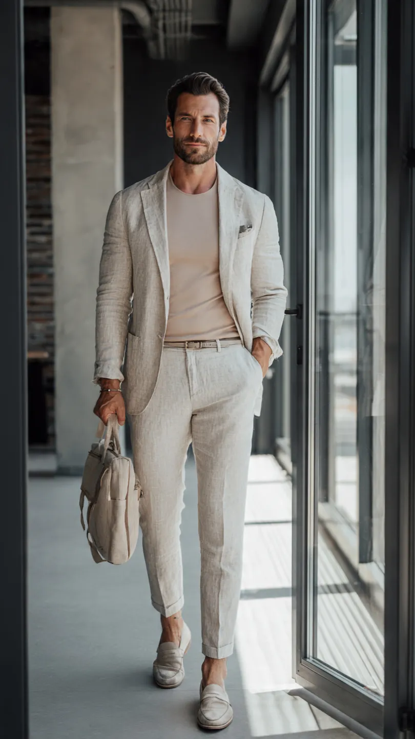 Men Summer Business Casual Looks for Work & Beyond 9 The Linen Trouser Combo