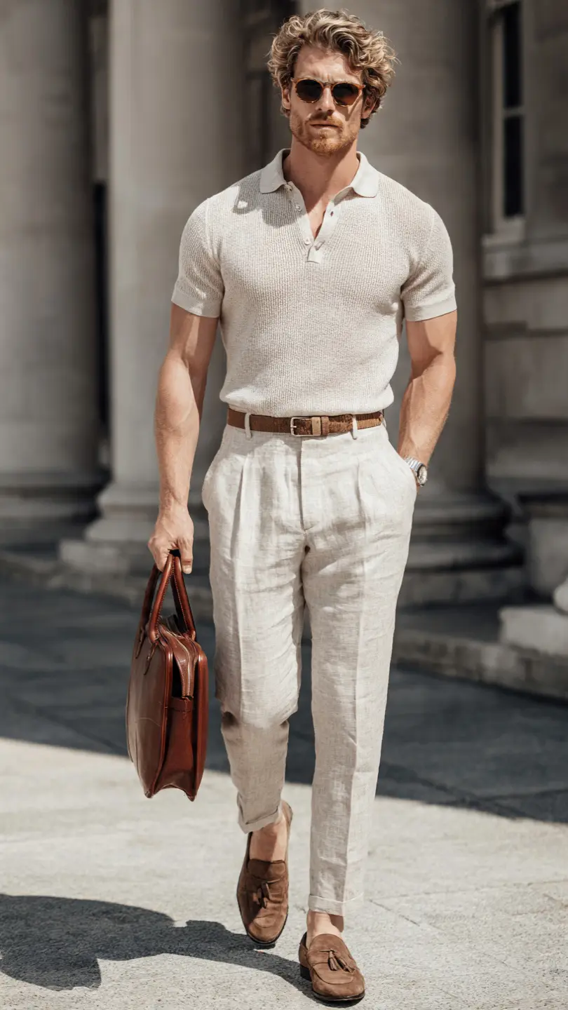 Men's Summer Linen: 12 Easy Looks That Always Work 9 The Linen Trousers and Knit Combo — Smart Without a Single Button