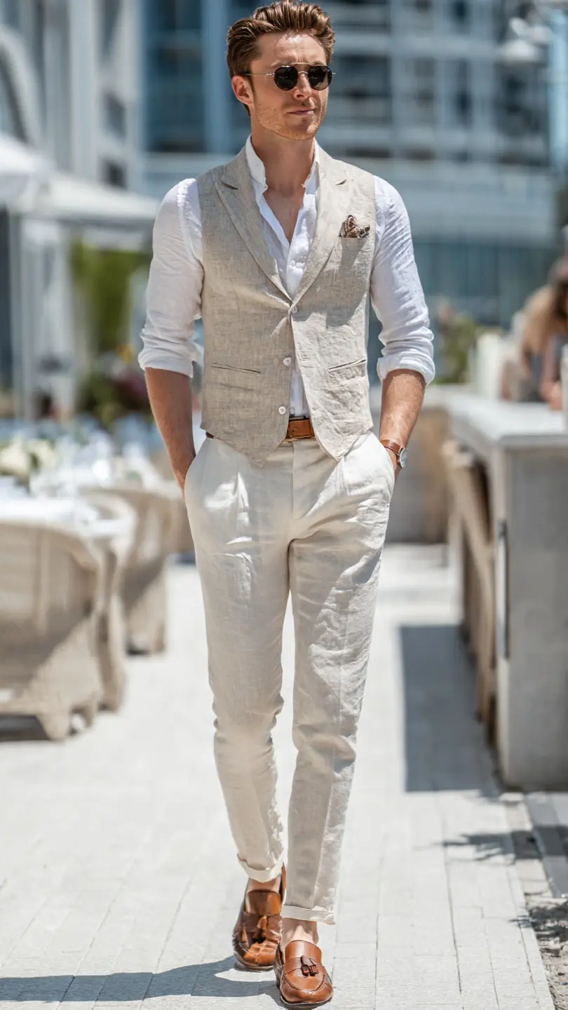Men's Summer Linen: 12 Easy Looks That Always Work 13 The Linen Vest and Shirt Combo — The Underrated Layer
