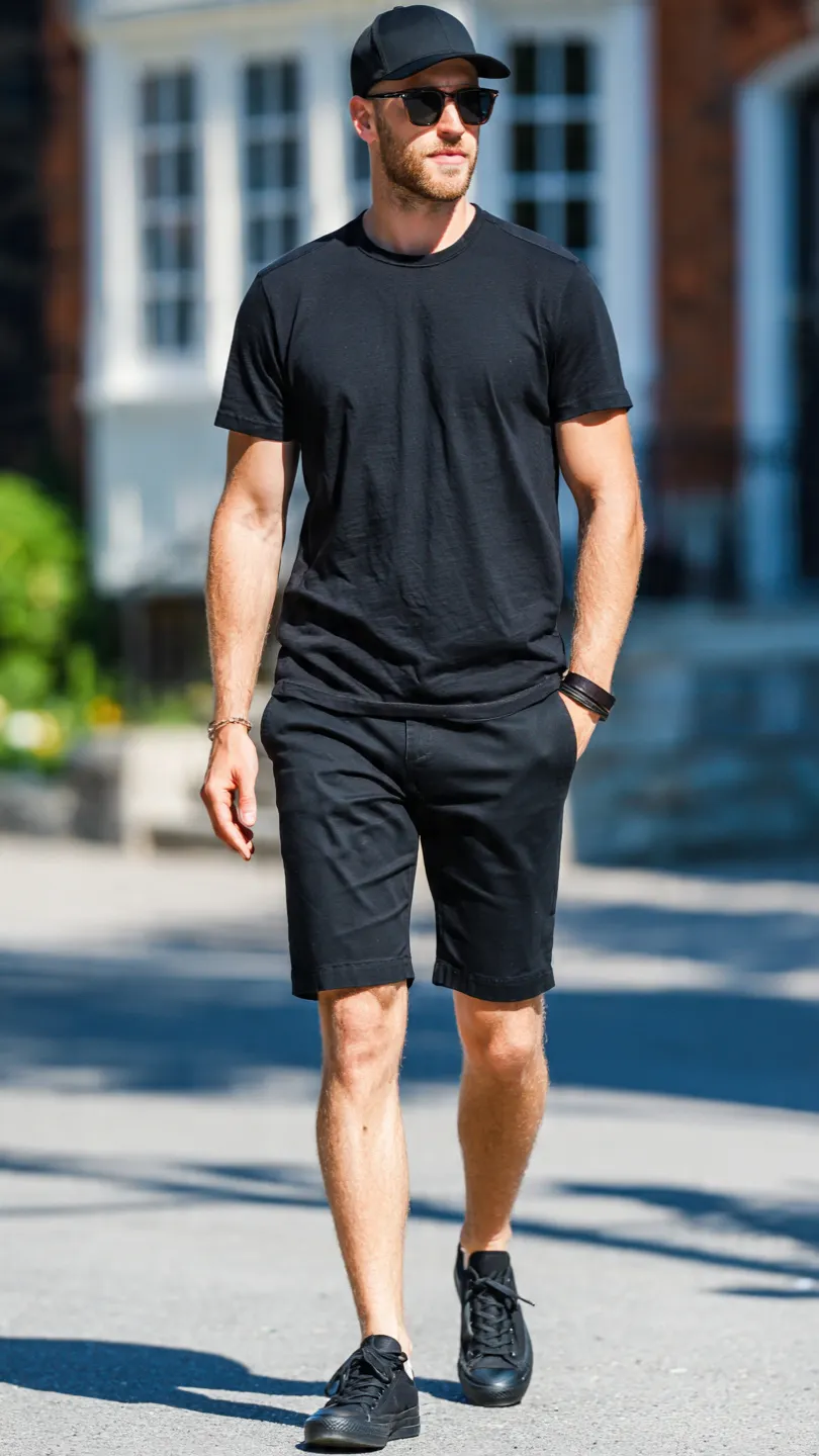 Men Summer Streetwear Ideas for an Effortlessly Cool Look 8 The Monochrome Black Fit