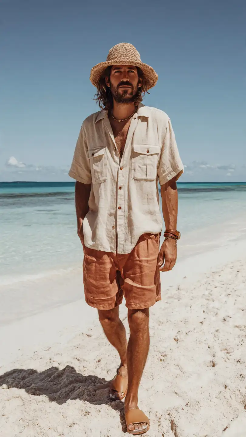 Men Summer Beach Outfits That Beat the Heat 11 The Monochrome Earth Tone Edit