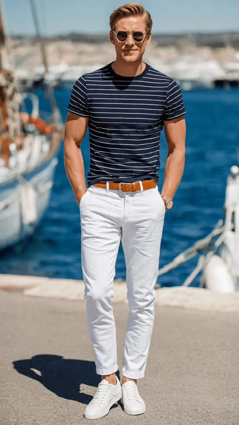 Men Summer Vacation Outfits for Every Getaway 12 The Nautical Navy and White Combo