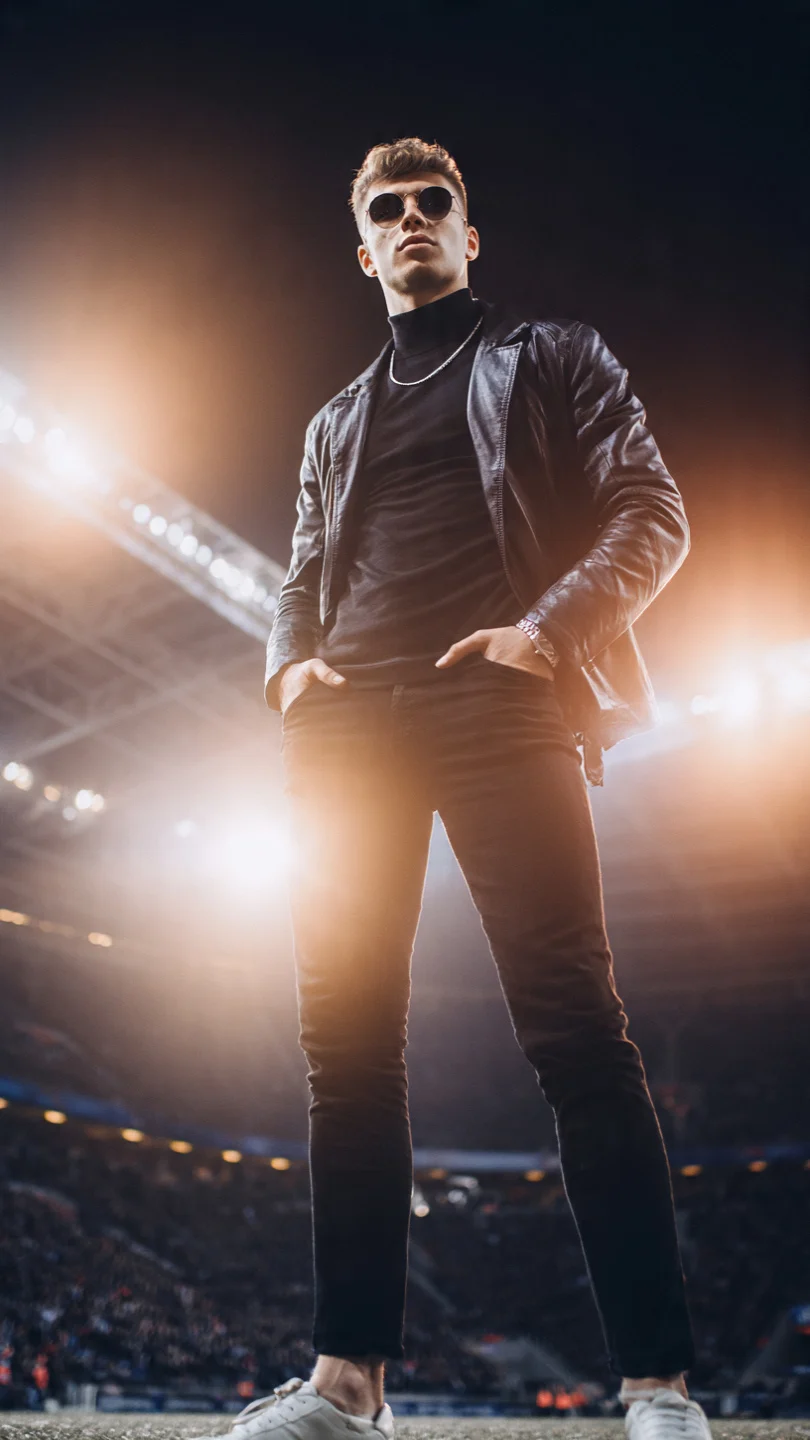Men's World Cup Outfits That Score Big on Style 14 The Night Match Fit — Floodlights and Sharp Edges