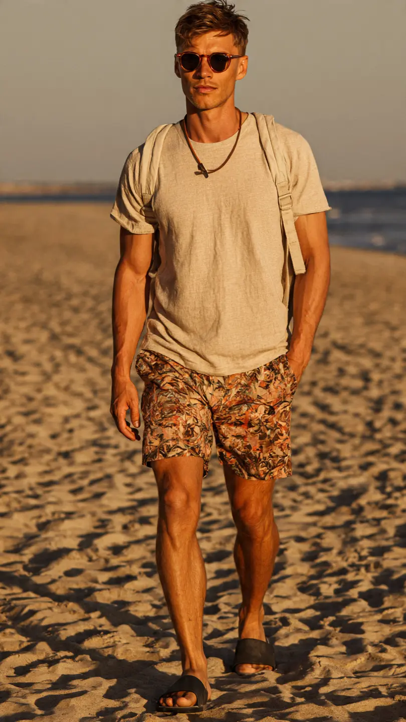 Summer Beach Outfits for a Stylish Getaway 6 The Printed Trunk With a Neutral Top — Pattern Done Right