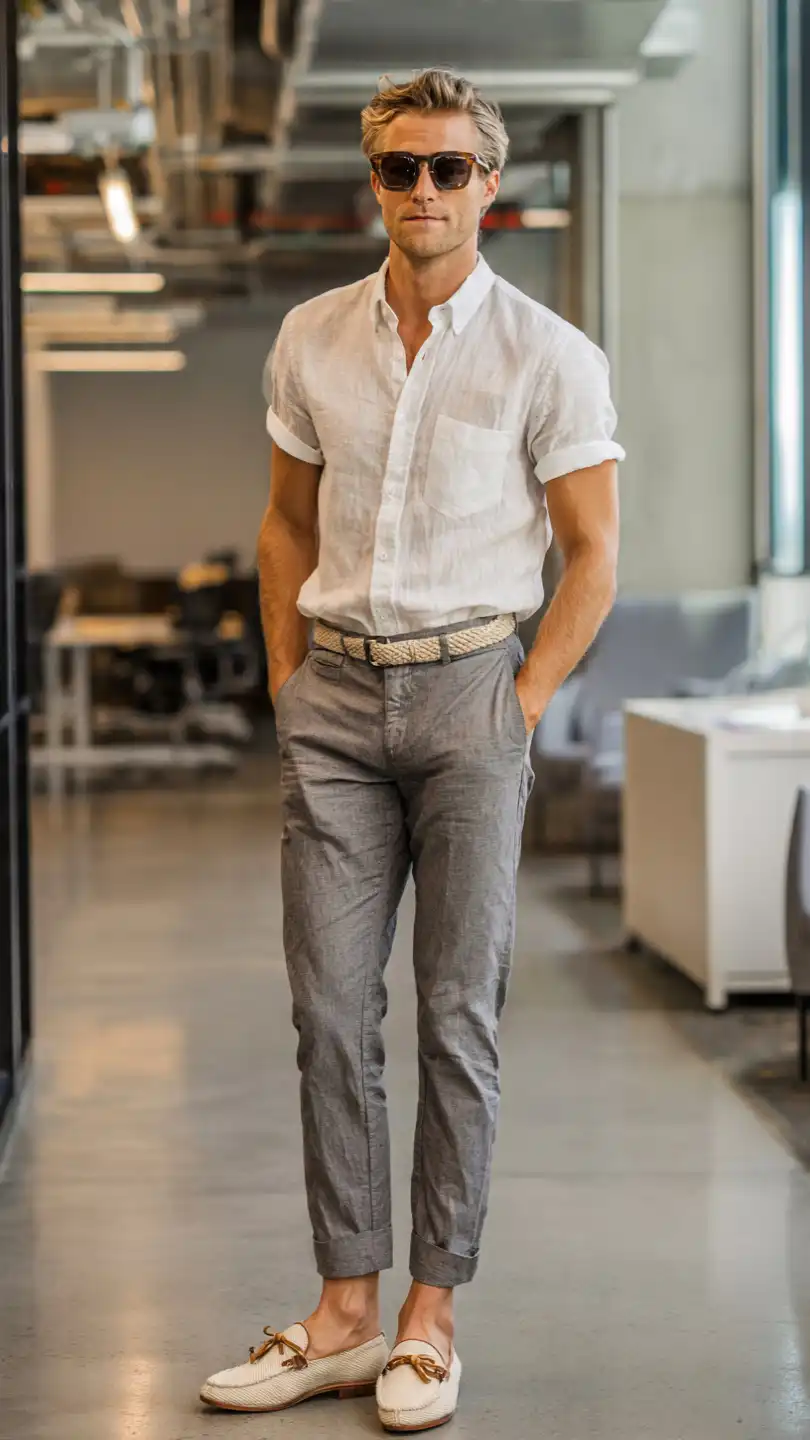 Men Summer Business Casual Looks for Work & Beyond 4 The Short-Sleeve Button-Down Combo