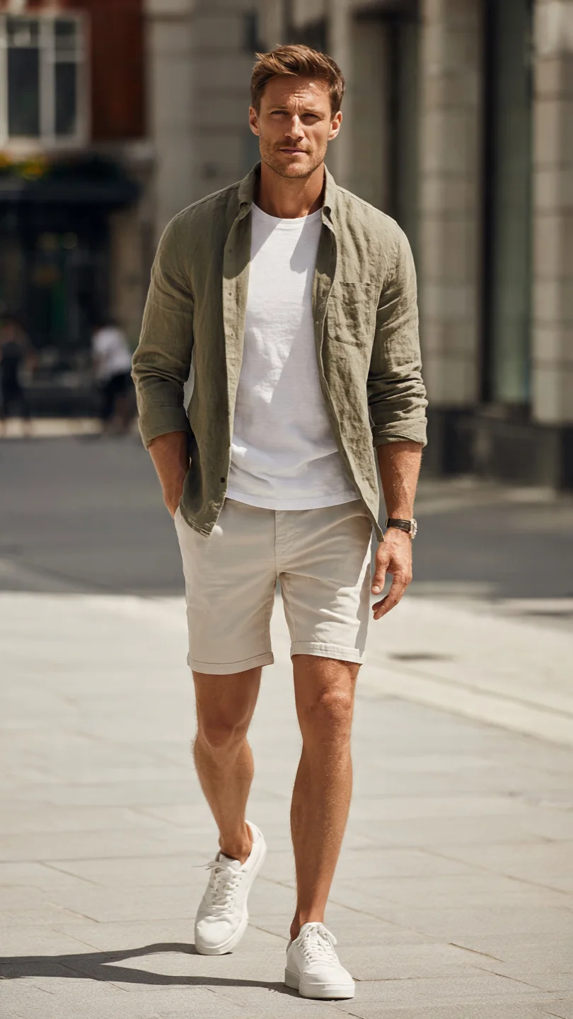 8 Cool Men Summer Party Outfit Ideas for Hot Days 8 The Shorts and Overshirt Combo