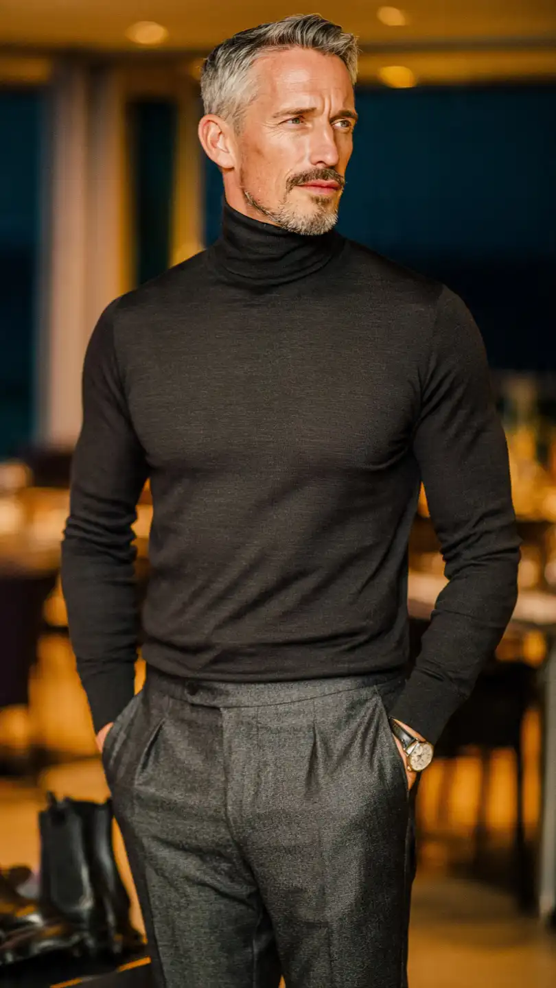 10 Men Summer Dinner Outfit Ideas for Every Occasion 11 The Smart Rollneck and Trousers