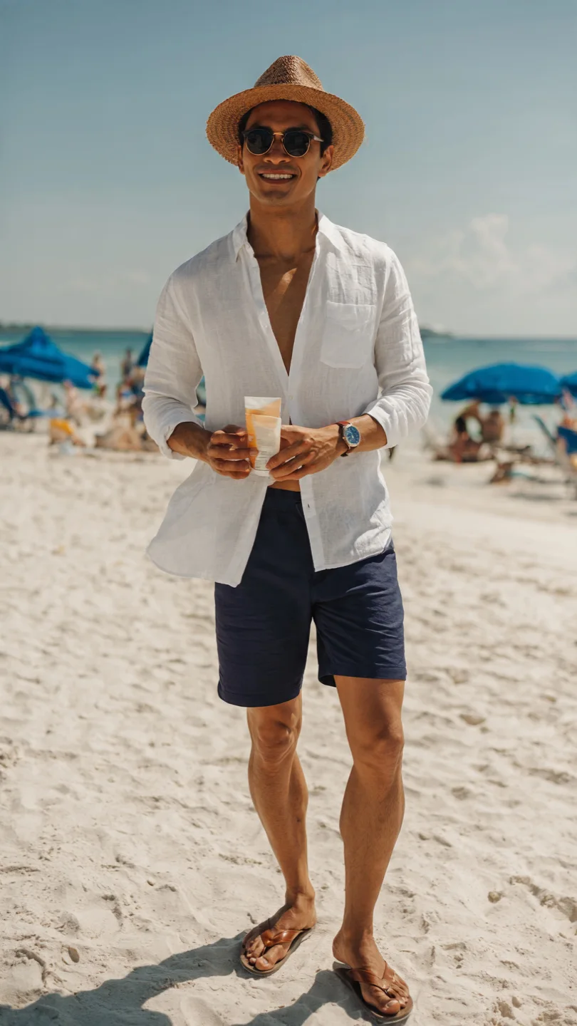 Men Summer Beach Outfits That Beat the Heat 4 The Swim Trunk and Linen Shirt Combo
