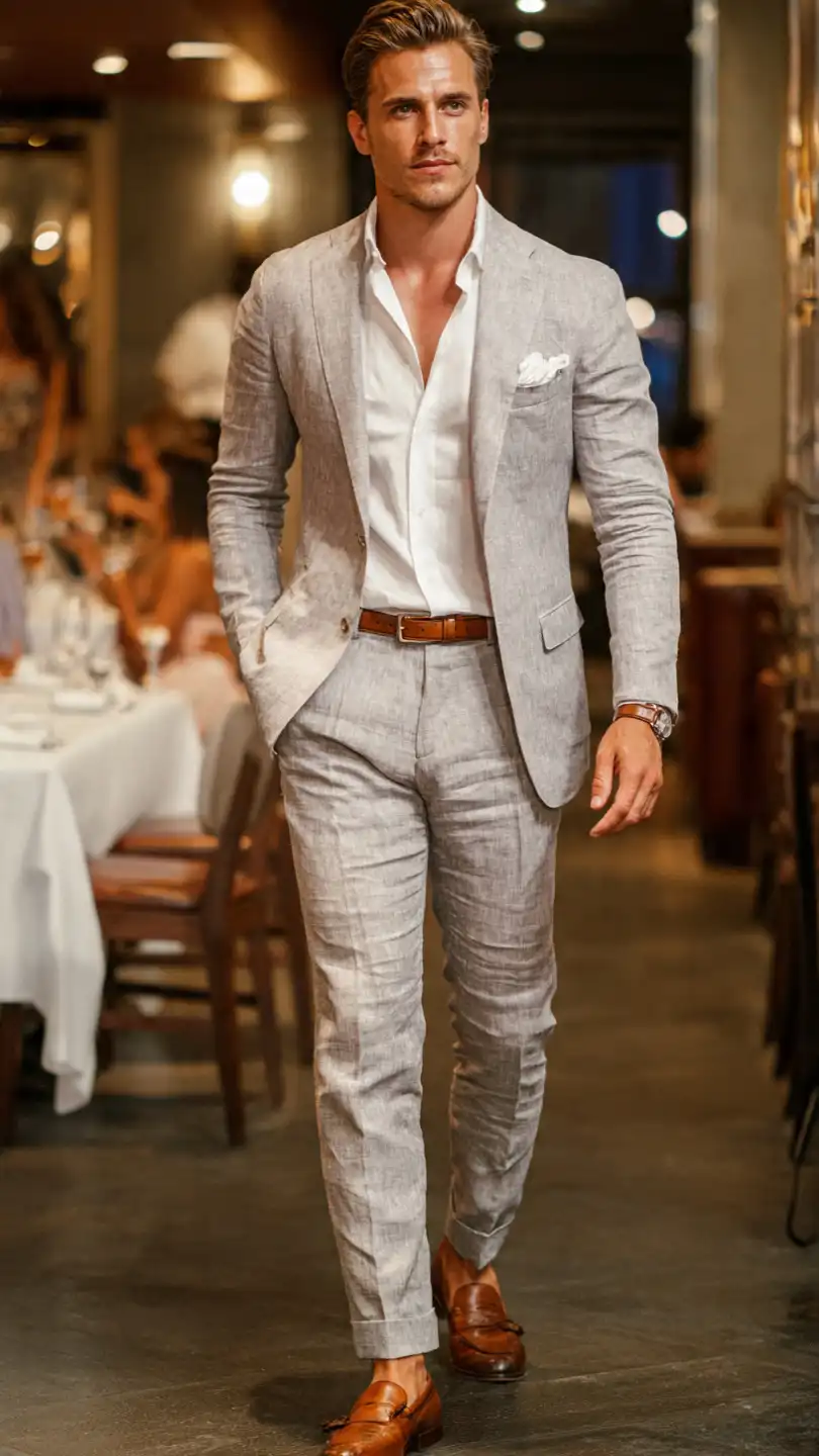 10 Men Summer Dinner Outfit Ideas for Every Occasion 12 The Tailored Suit Without a Tie