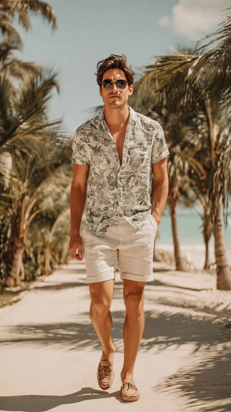 Summer Beach Outfits for a Stylish Getaway 10 The Vacation Shirt Outfit — When the Print Does the Talking