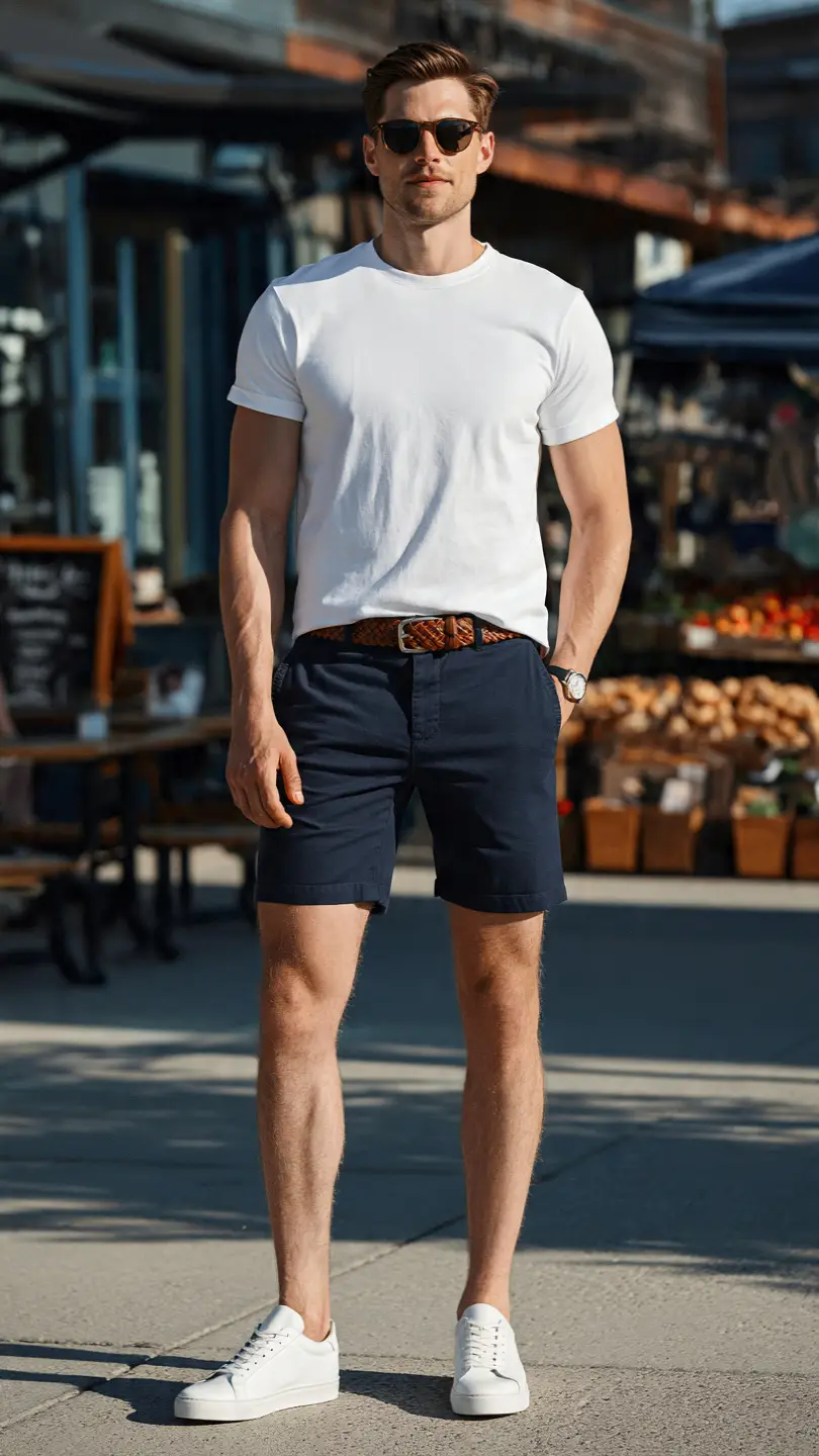 Men Summer Vacation Outfits for Every Getaway 6 The White Tee and Tailored Shorts