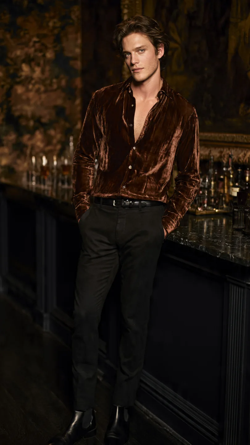Brown Shirts Outfit: Effortless Style Secrets 14 Velvet Night-Out Vibe With Deep Brown Richness