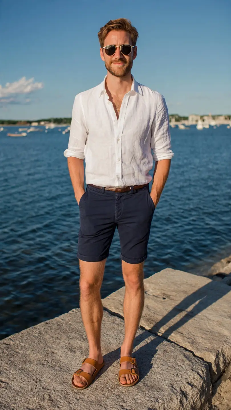 Spain Outfits for Men for a Sharp European Look 4 White Linen Shirt + Tailored Shorts — The Coastal Classic