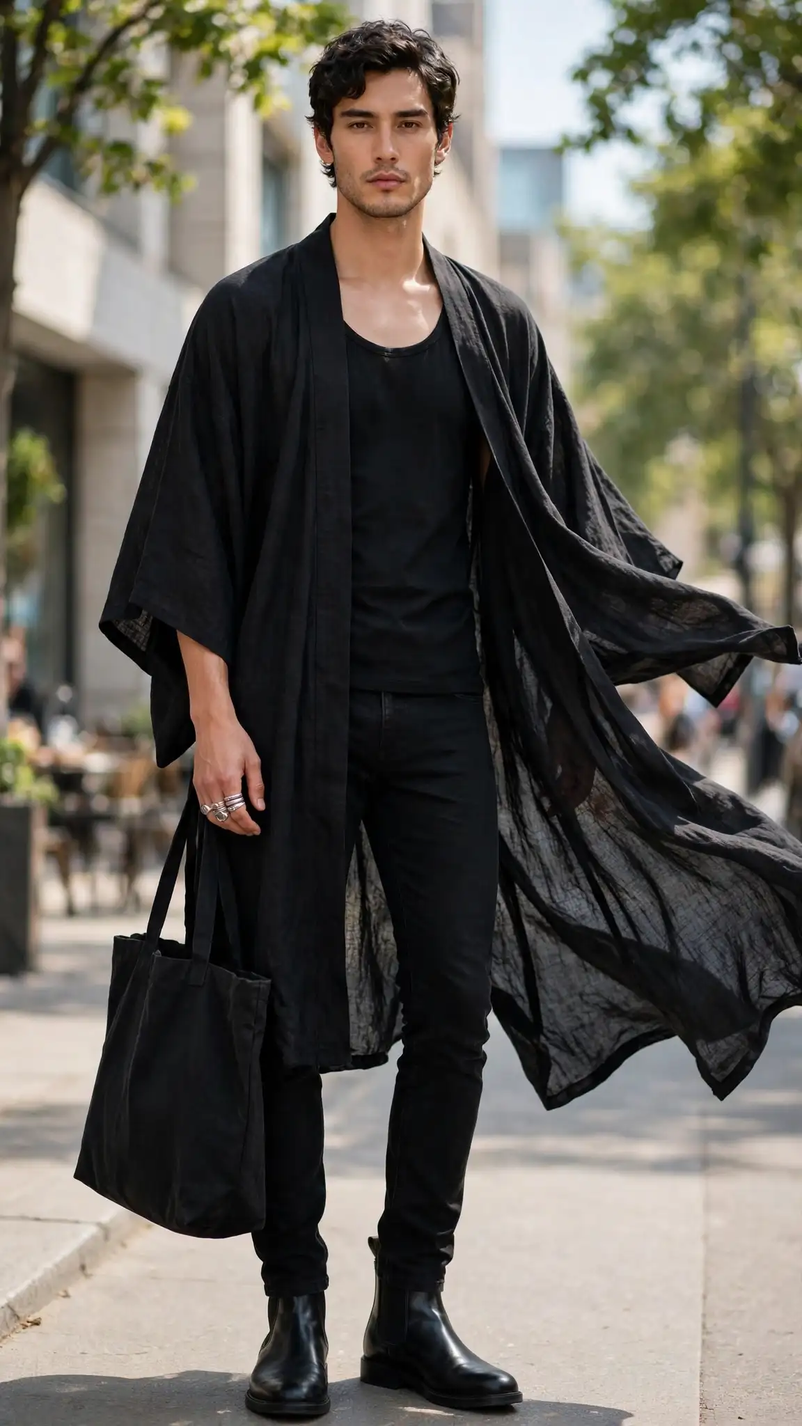 Summer Goth Outfits: 14 Ideas That Feel Cool & Edgy 7 Black Kimono Over Tank