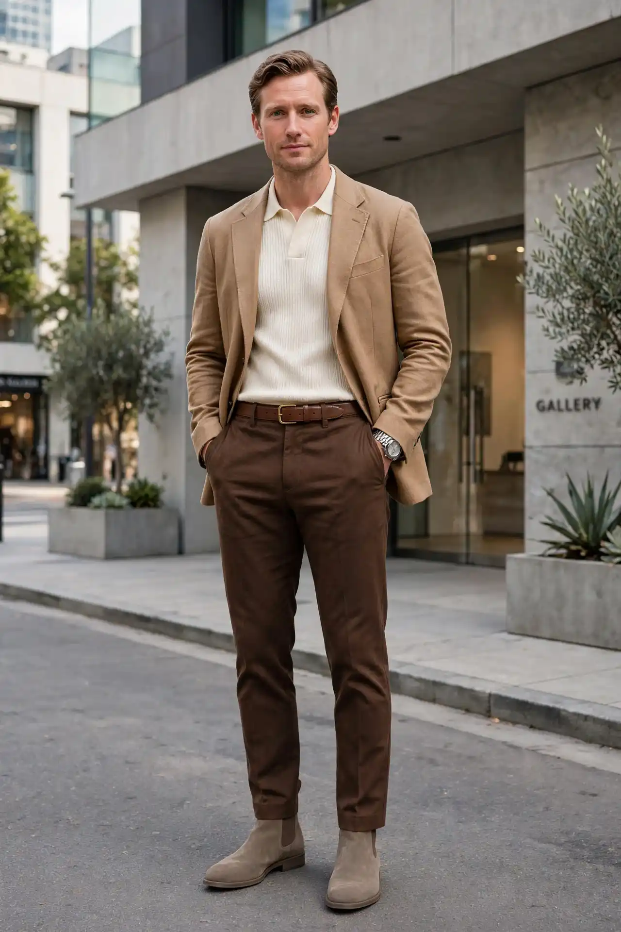 Brown Pants Outfit for Men for Every Occasion 3 Chocolate-Brown & Cream Outfit That Looks Effortlessly Refined