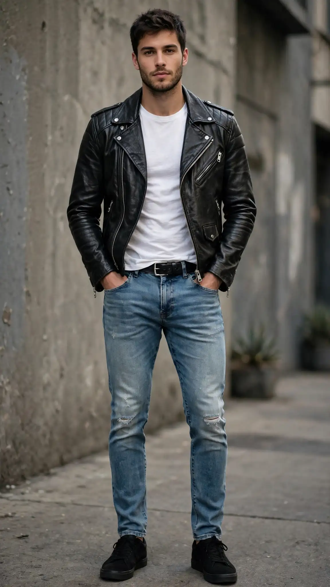 Distressed Denim and Leather