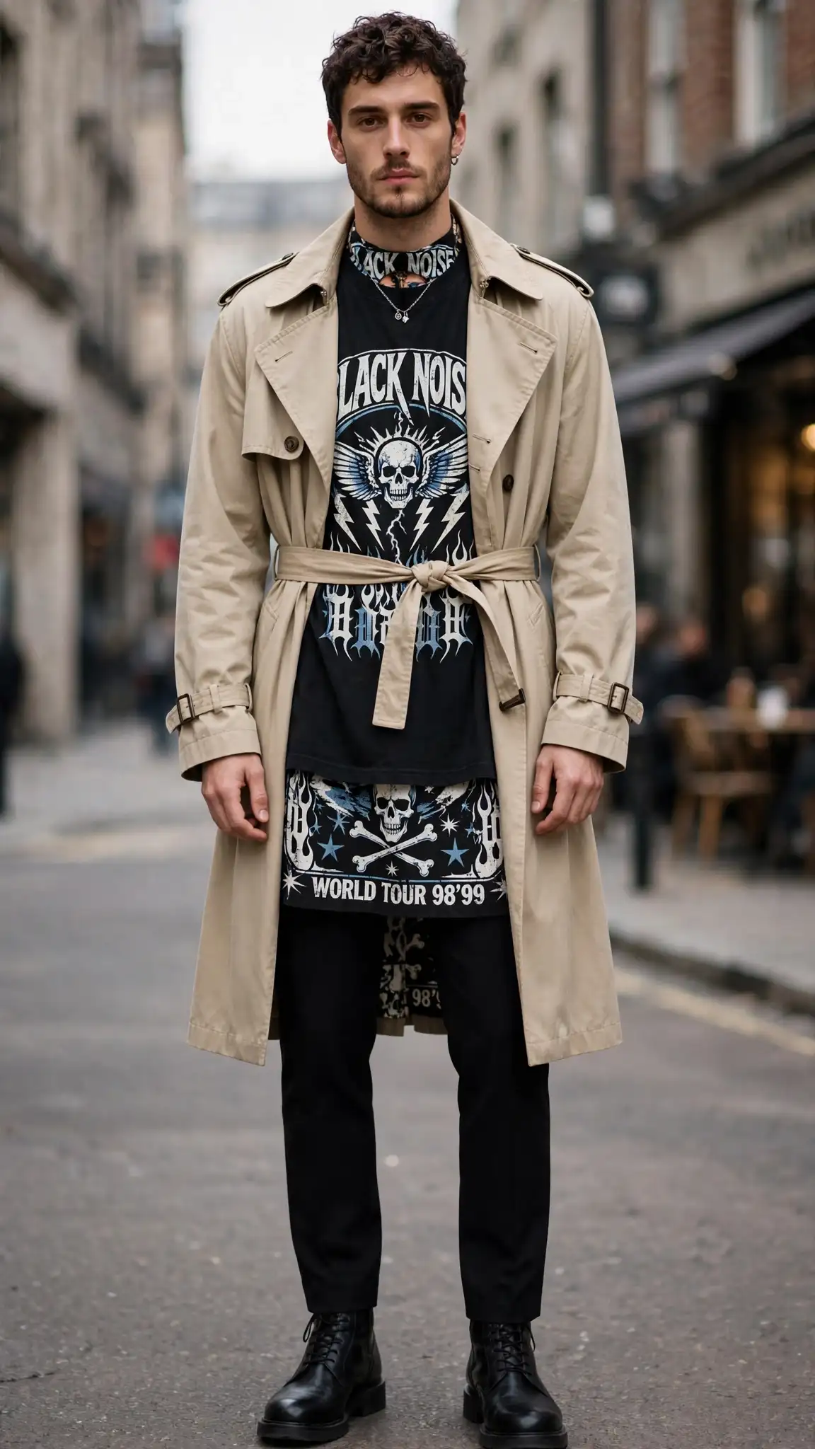 Graphic Tee and Trench Coat