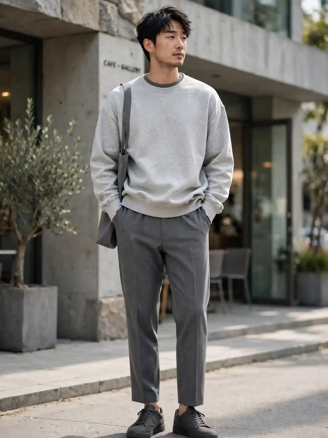 Korean Outfits for Men: 8 Ideas That Always Look Effortless 4 Monochrome Grey Set — The Laziest Outfit That Still Turns Heads