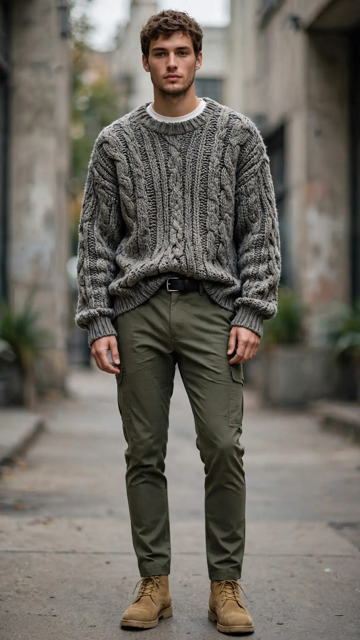 Oversized Knit and Cargo Combo