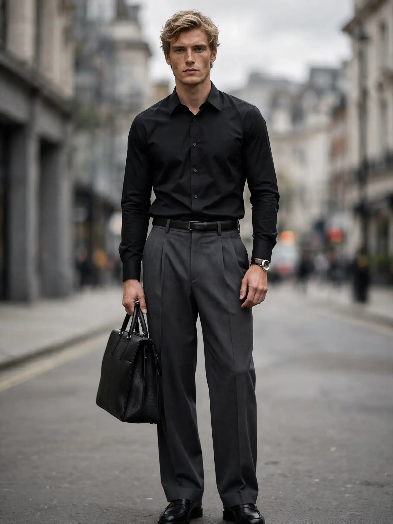 Black Shirts Outfit: 7 Inspiration for Modern Men 6 Tailored Black Shirt With Wide-Leg Trousers