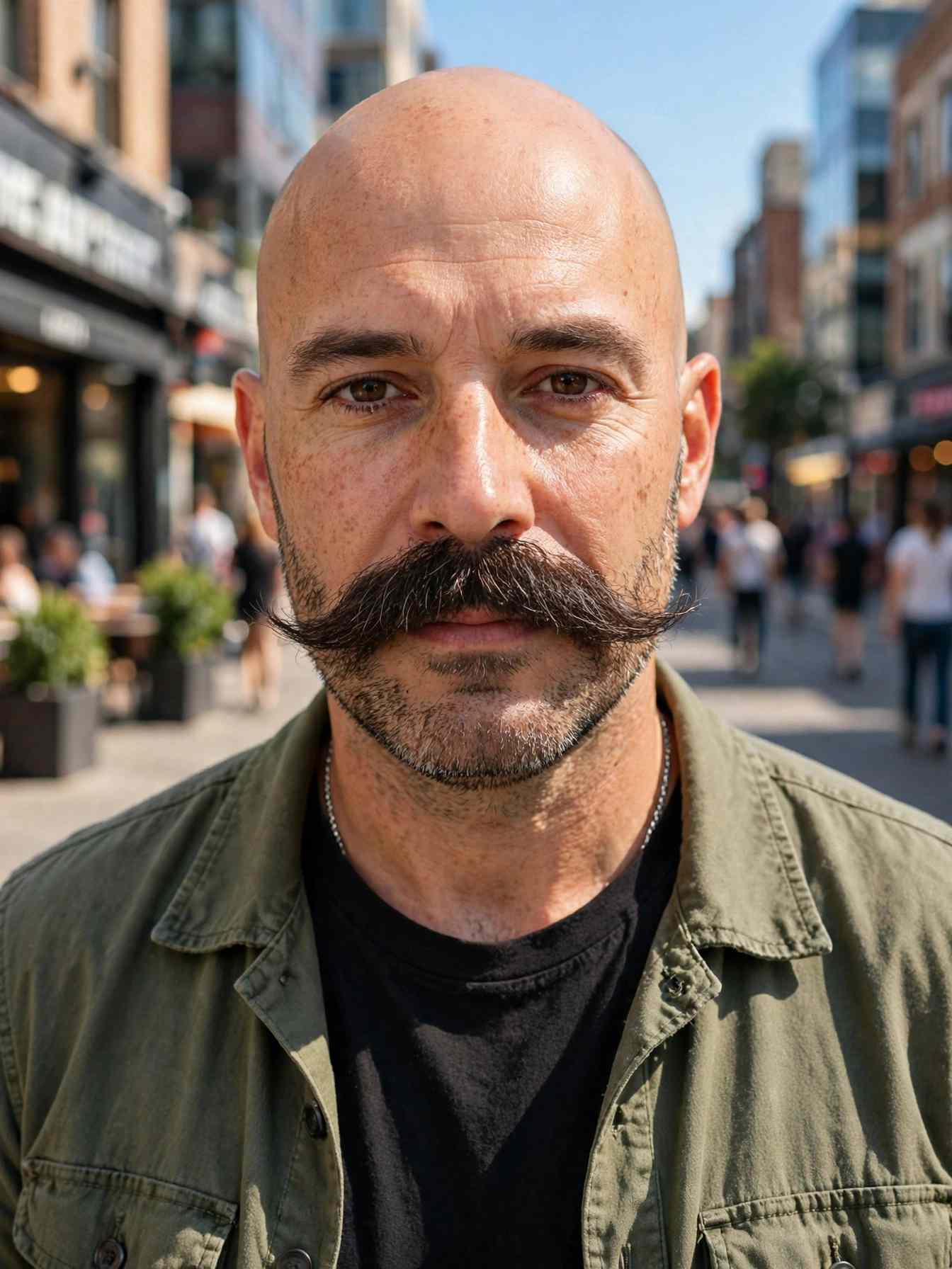 Bald Men with Mustache: 11 Timeless Style Ideas 11 The Beardstache
