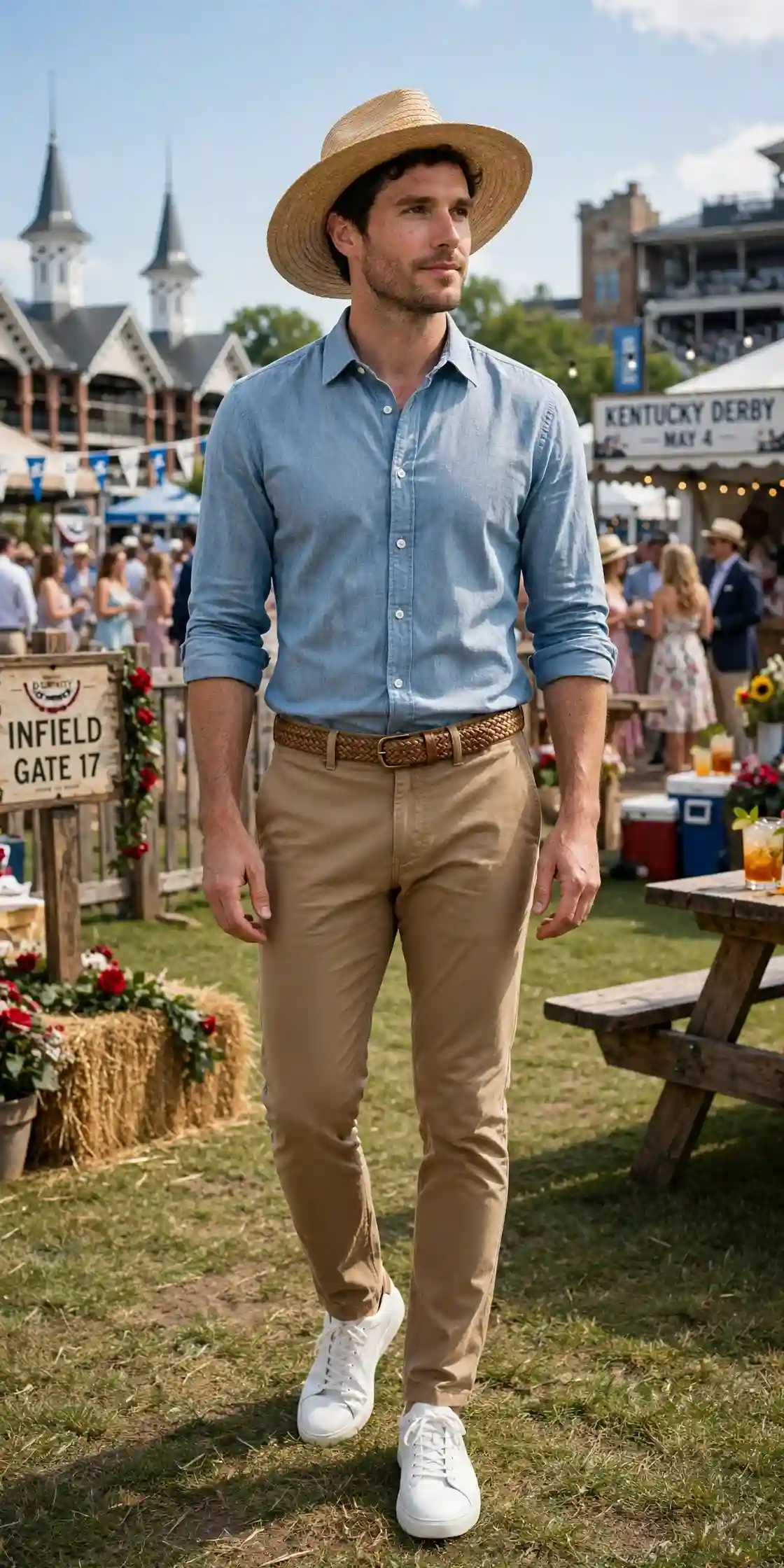15 Kentucky Derby Outfits for Men That Stand Out 11 The Chambray and Chino Build — Relaxed Infield Done Well