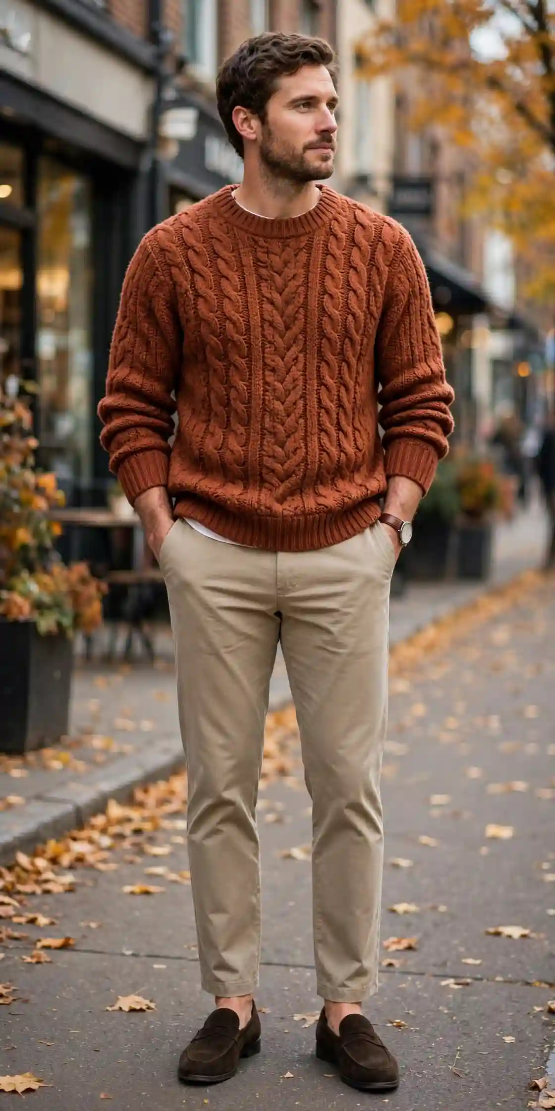 Men Autumn Outfits That Make Getting Dressed Easy 4 The Chunky Knit and Chinos Combo — Comfort That Doesn't Read Lazy