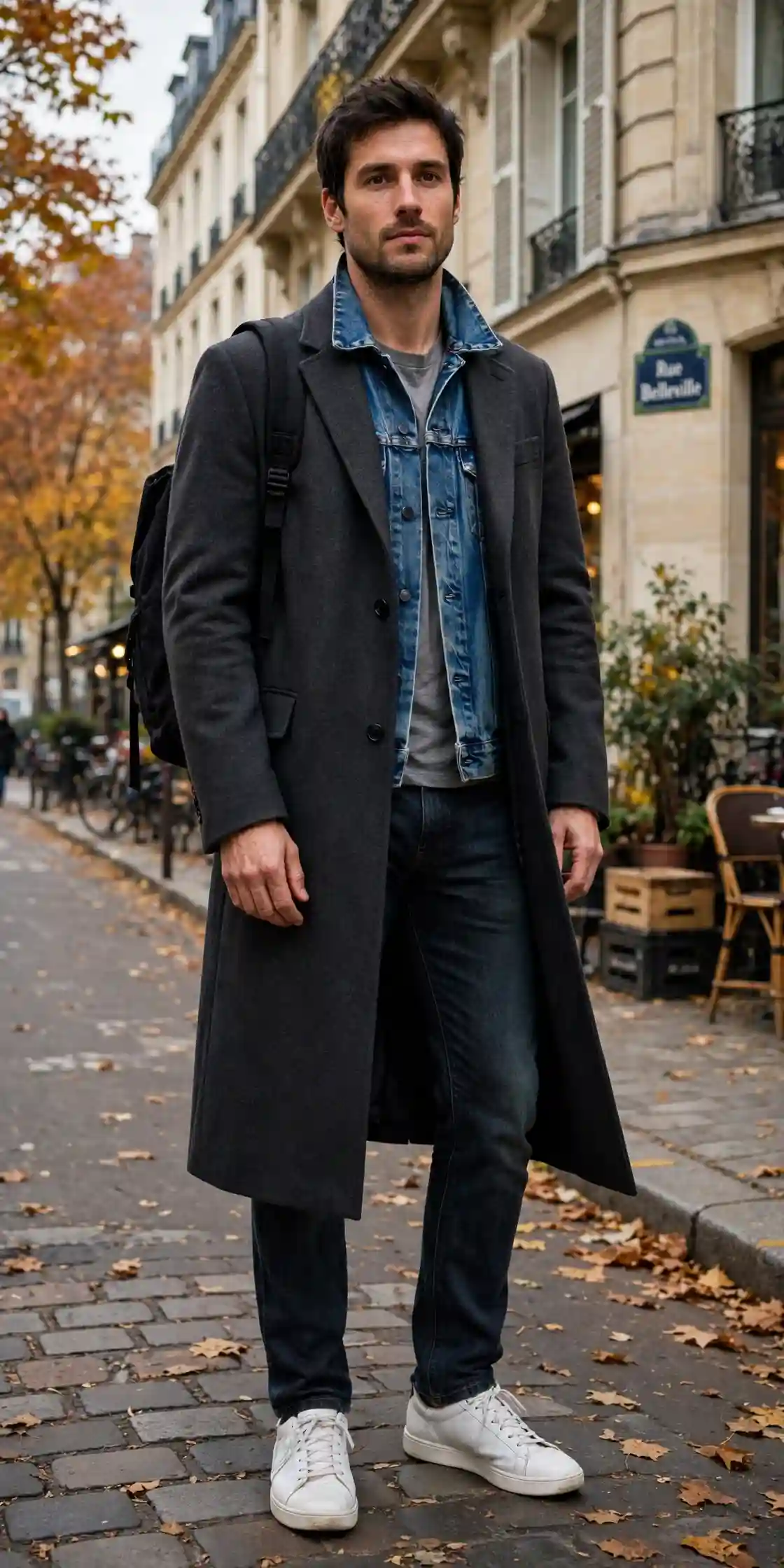 Men Autumn Outfits That Make Getting Dressed Easy 7 The Denim Jacket Layered Under a Long Overcoat