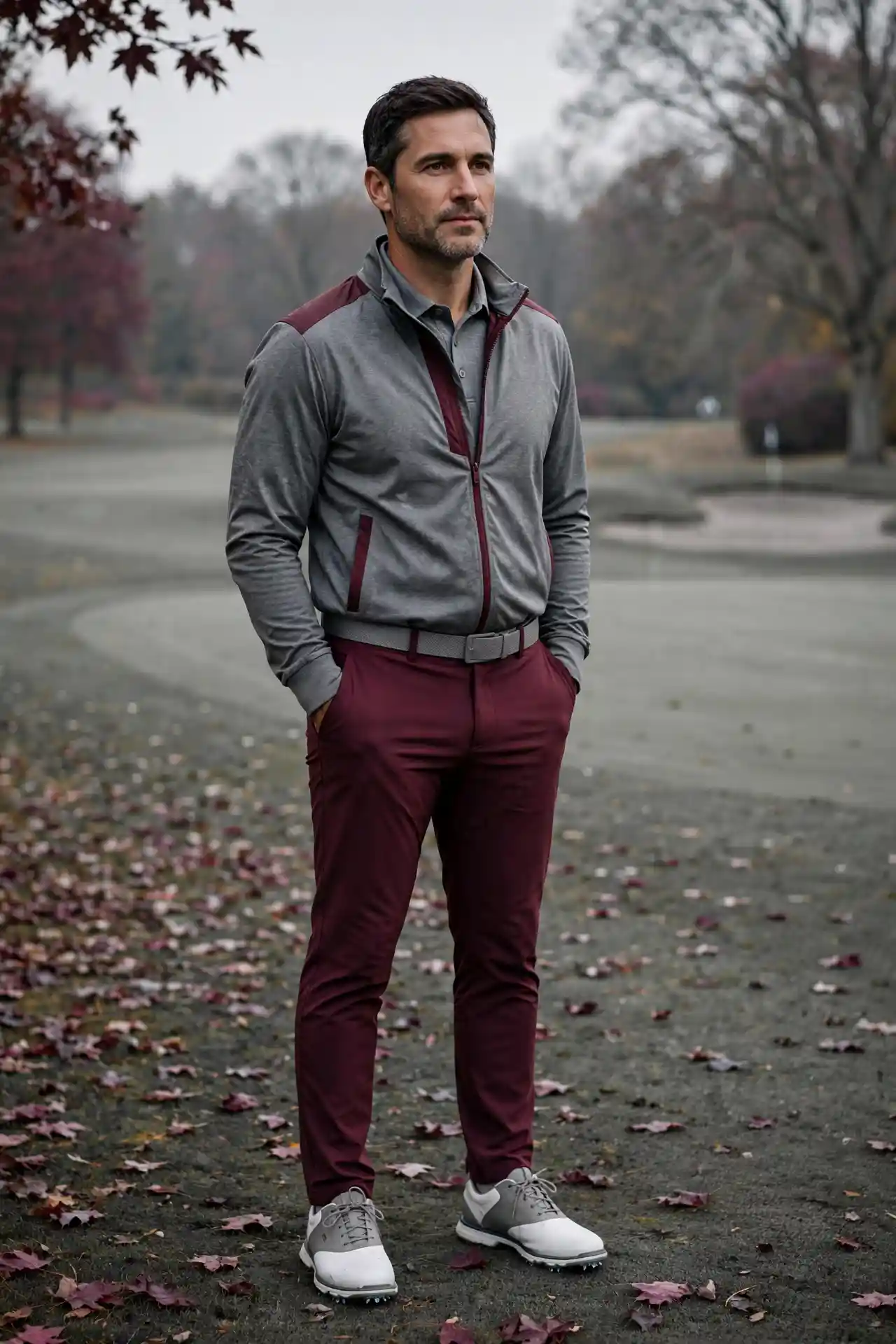 8 Men's Fall Golf Outfits for a Sharp Course Look 5 The Grey and Burgundy Combo