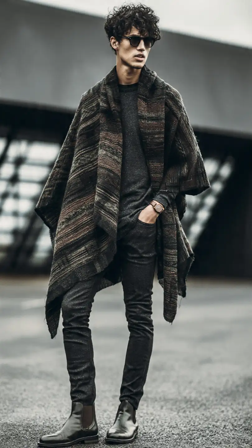 13 Mexican Outfits for Men That Blend Color and Culture 14 The Jorongo Poncho Over Basics — Winter Texture Play