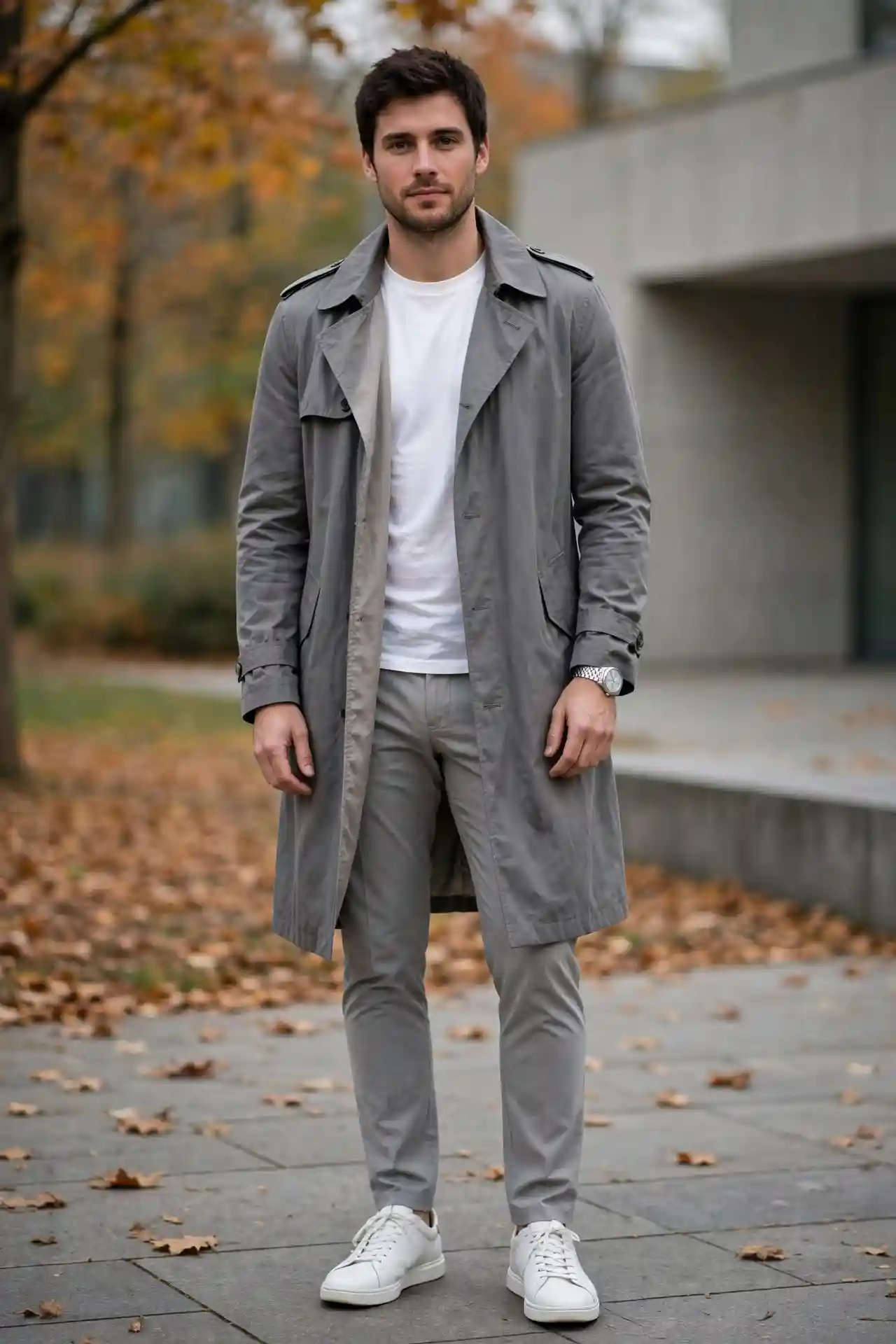 10 Men's Fall Trench Coats for a Timeless Seasonal Look 9 The Minimalist Grey