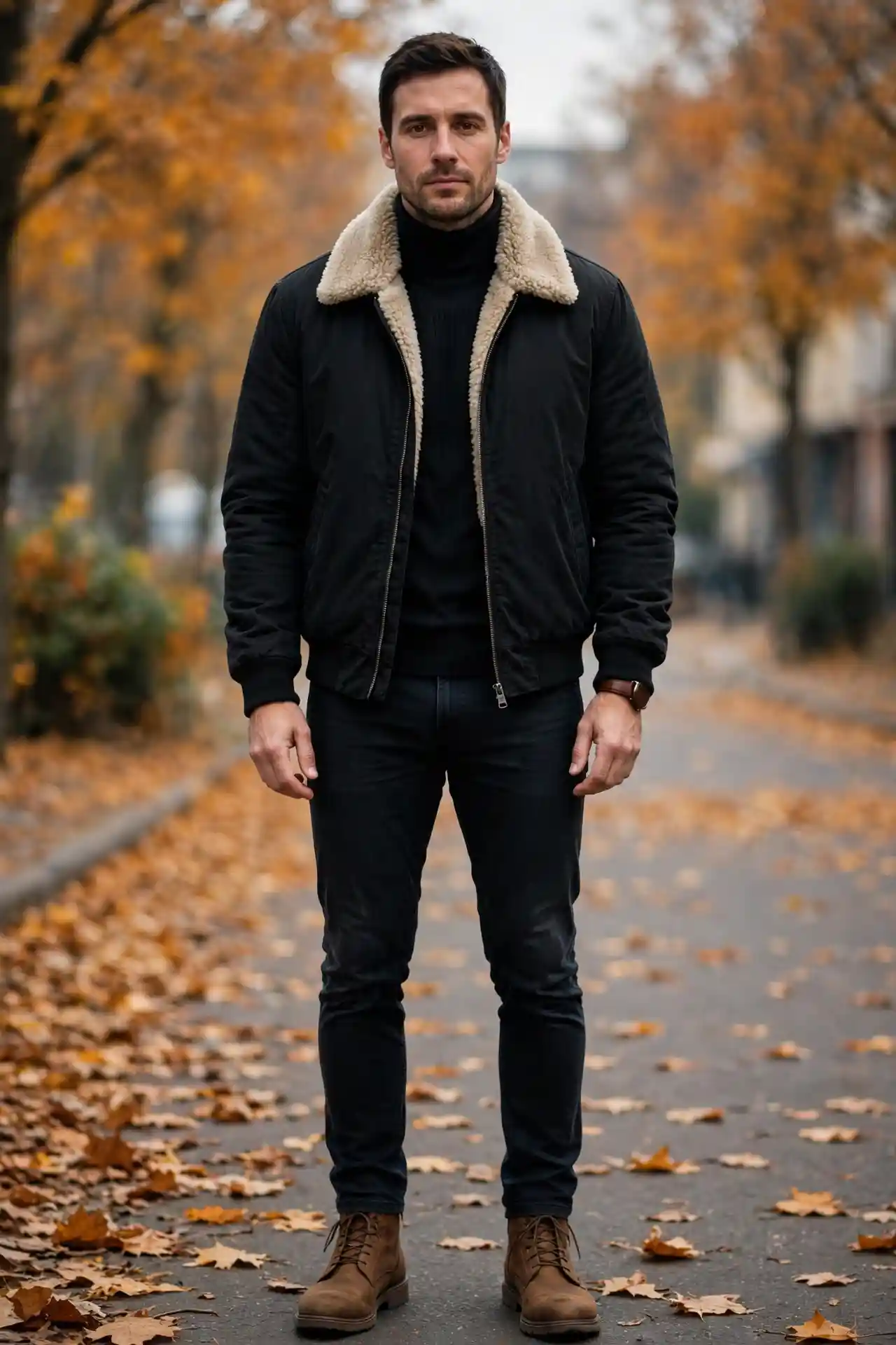 Men's Black Autumn Jacket: 9 Ideas for Every Day 10 The Shearling Collar Jacket