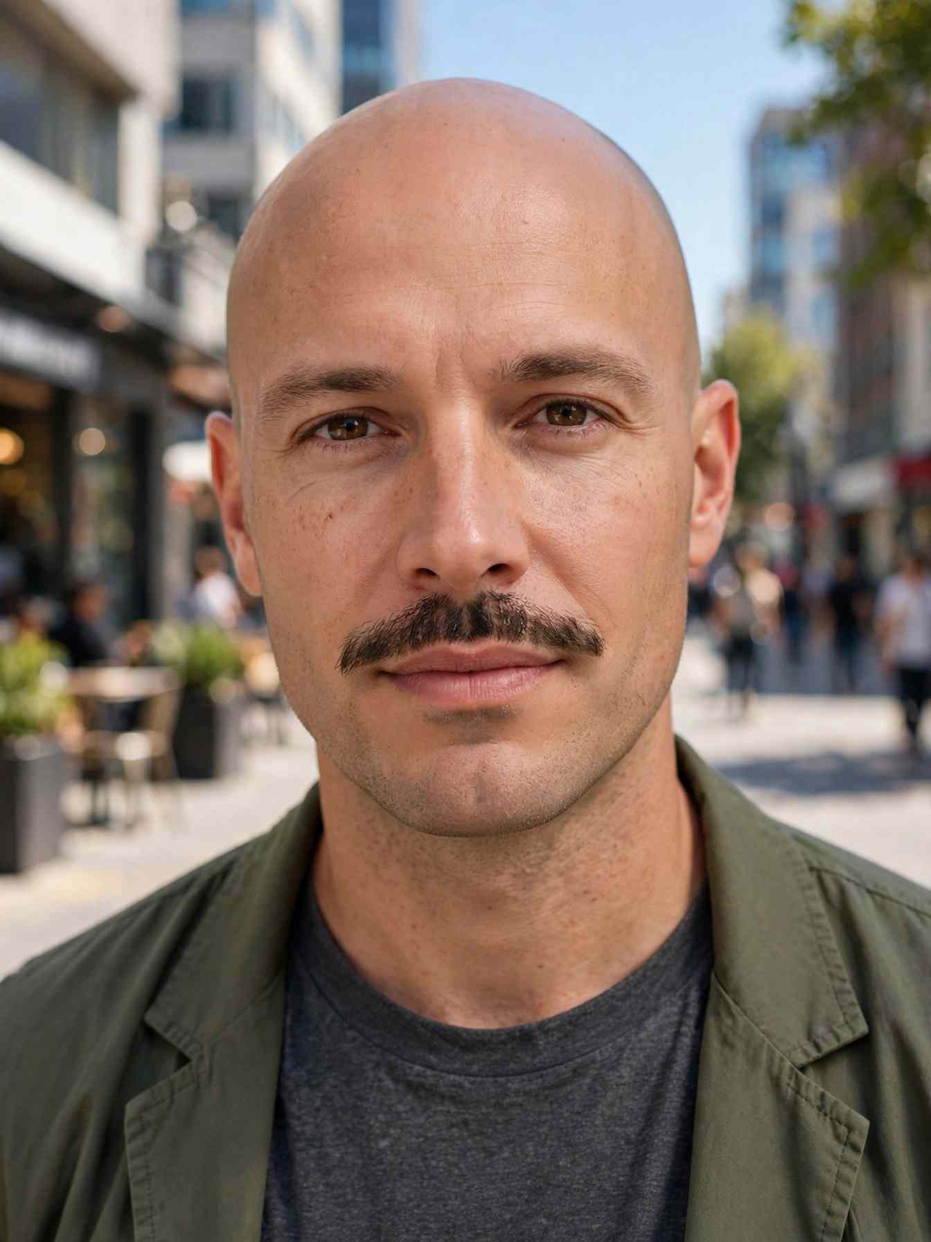 Bald Men with Mustache: 11 Timeless Style Ideas 8 The Stubble Mustache
